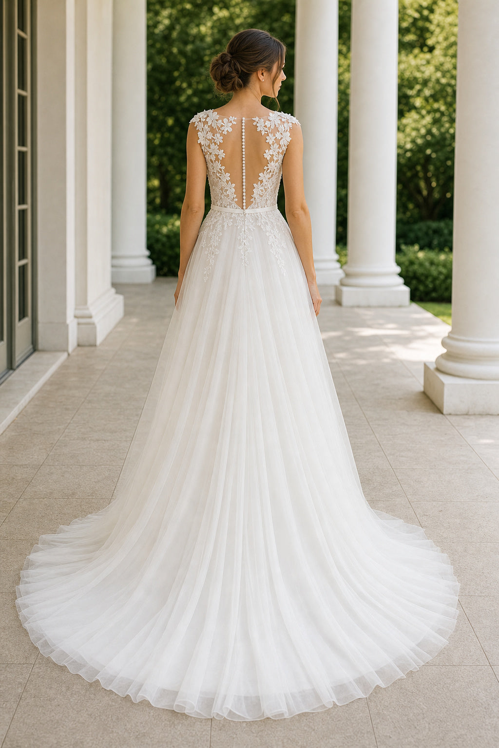 White Bateau Cap Sleeves Mermaid Lace Floor-length Wedding Dress With Lace and Layered Skirt and Open Back