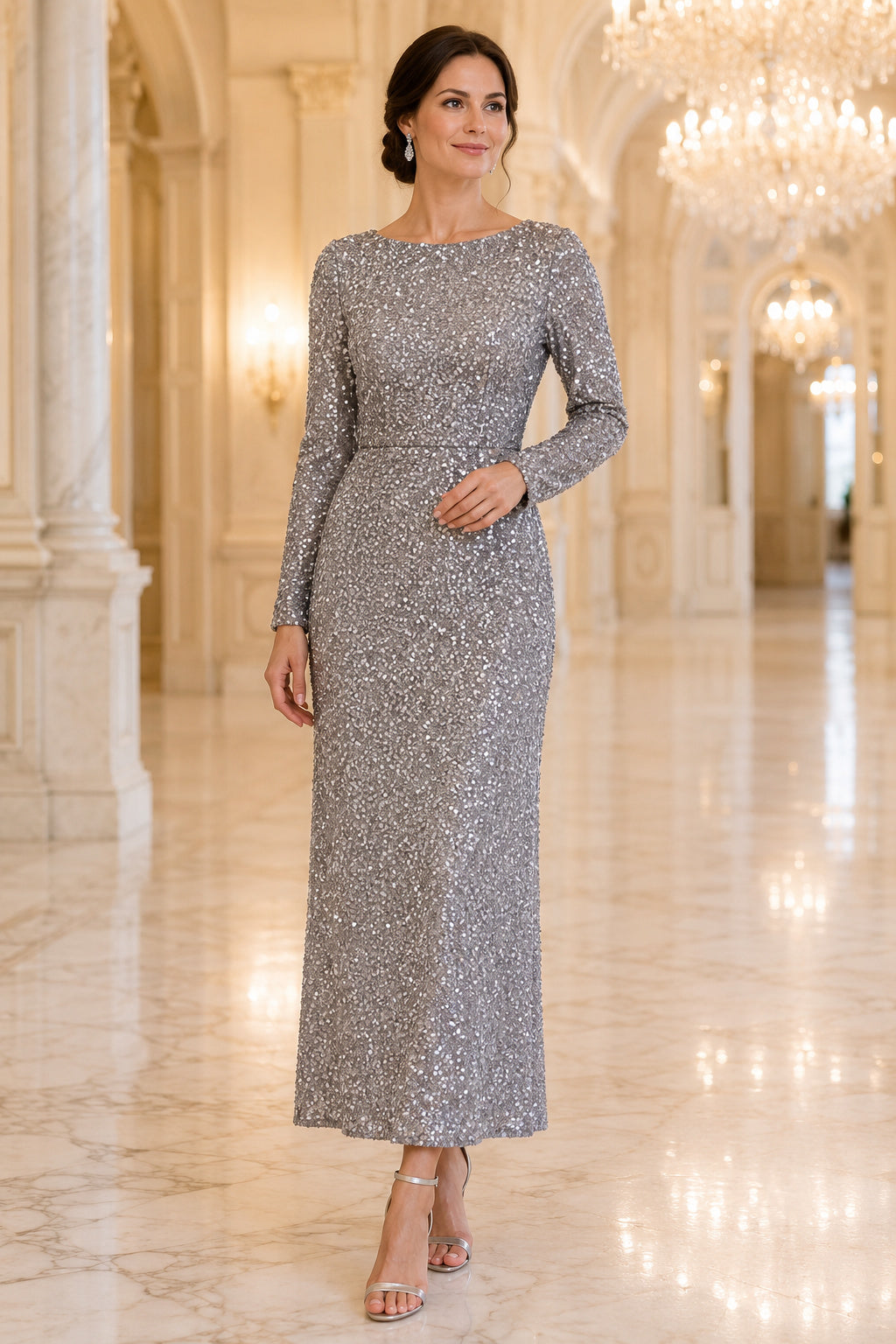 Dark Navy Winter Wedding Guest Sheath Dress Style MG_301532 front view