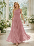 Dusty Rose One Shoulder Chiffon A Line Formal Dress Style 340988 front view