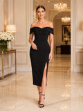 Black Off-the-shoulder Anniversary Sheath Dress front view