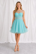 Aqua Strapless Sweetheart Short Tulle Dress With Beaded Bodice