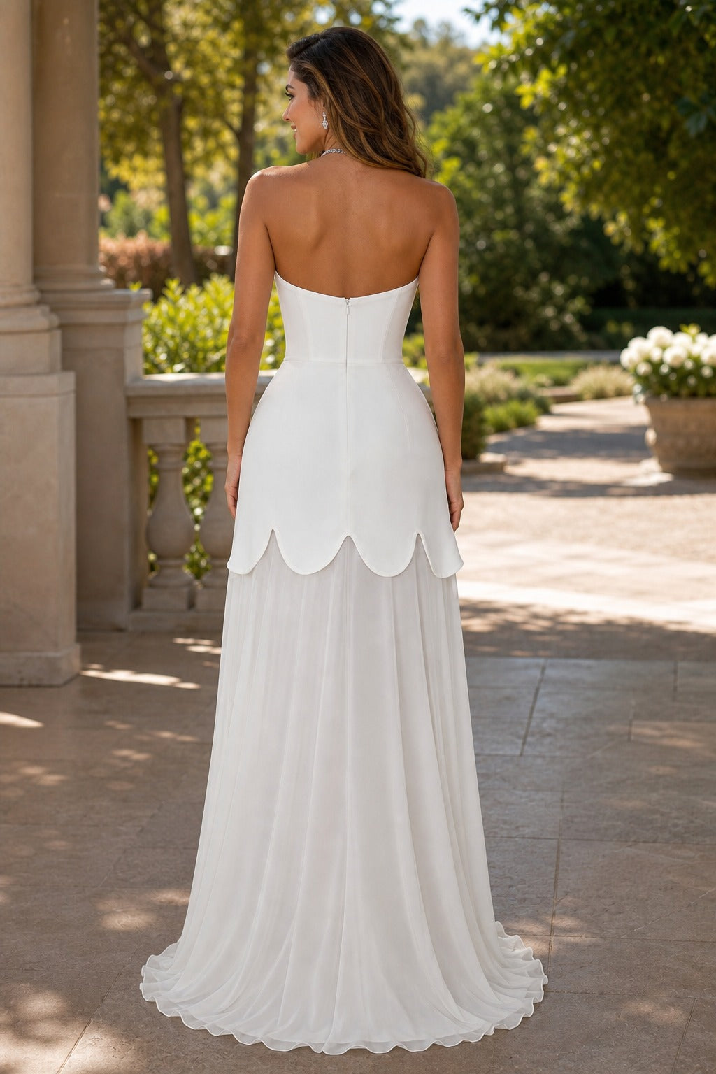 White Strapless Floor-Length Chiffon A-Line Dress