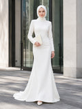 Courthouse Muslim Minimalist High Neck Sheath Sweep Wedding Dress front view