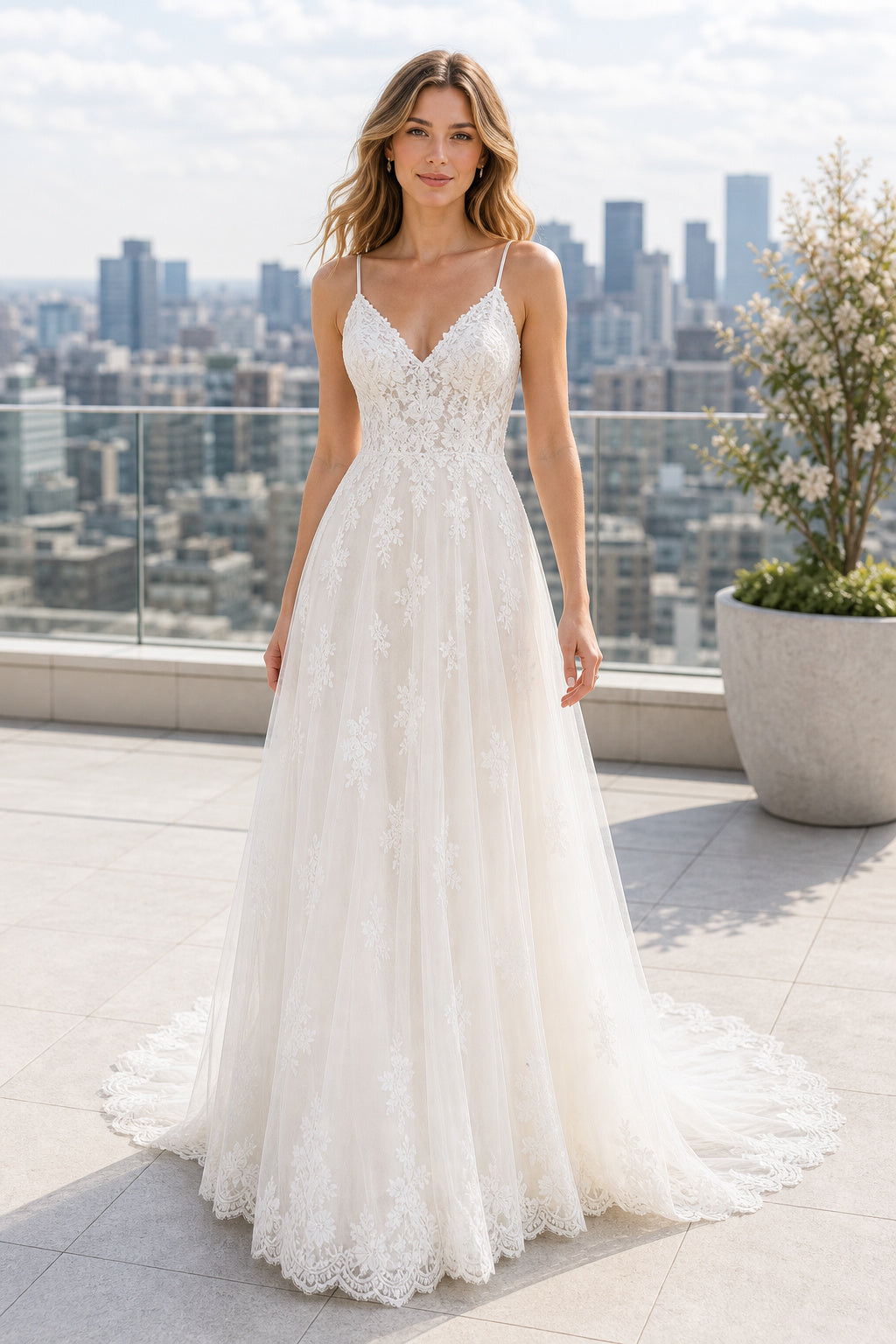 White Bateau Cap Sleeves A-Line Satin Floor-length Wedding Dress With Beaded Bodice and Pleated Skirt and Open Back