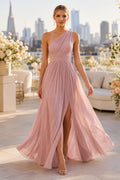 Sage Chiffon Wedding Guest A-Line Dress front view