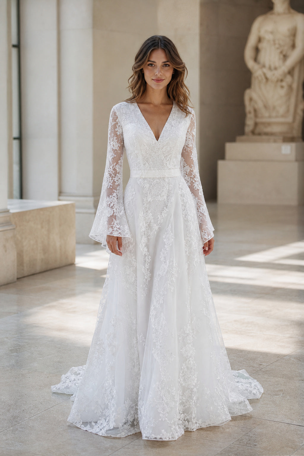White Sweetheart A-Line Lace Floor-length Wedding Dress With Lace and Open Back and Open Back