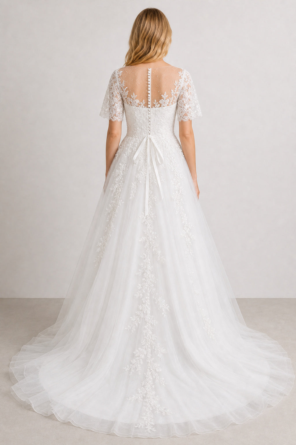 White Halter A-Line Lace Floor-length Wedding Dress With Lace and Beaded Waist and Open Back