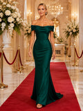 Dark Green Glamorous Gala Wedding Guest Bridesmaid Evening Formal Dress Mermaid Trumpet Floor-Length Off-Shoulder Sweetheart