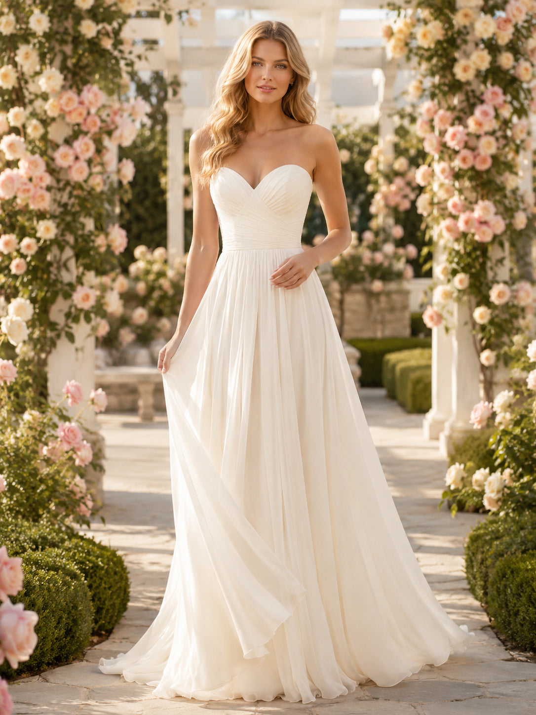 Sweetheart Neck Tulle Romantic Rose Garden Elopement Gown front view