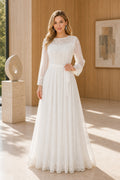 White Off-the-shoulder Long Sleeves Mermaid Lace Floor-length Wedding Dress With Lace and Lace Bodice