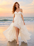 Off Shoulder Chiffon High Low Ocean Breeze Wedding Dress front view