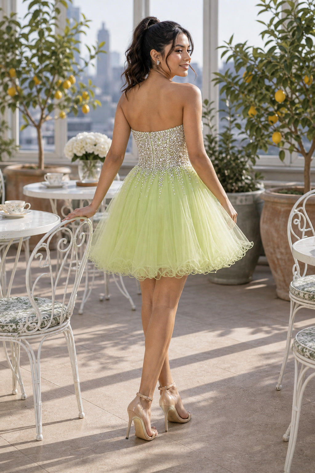 Lime Strapless Sweetheart Short Tulle Dress With Beaded Bodice