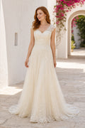 Ivory Sweetheart A-Line Satin Floor-length Wedding Dress With Floral Appliques and Front Slit and Open Back Lace Hem Detail