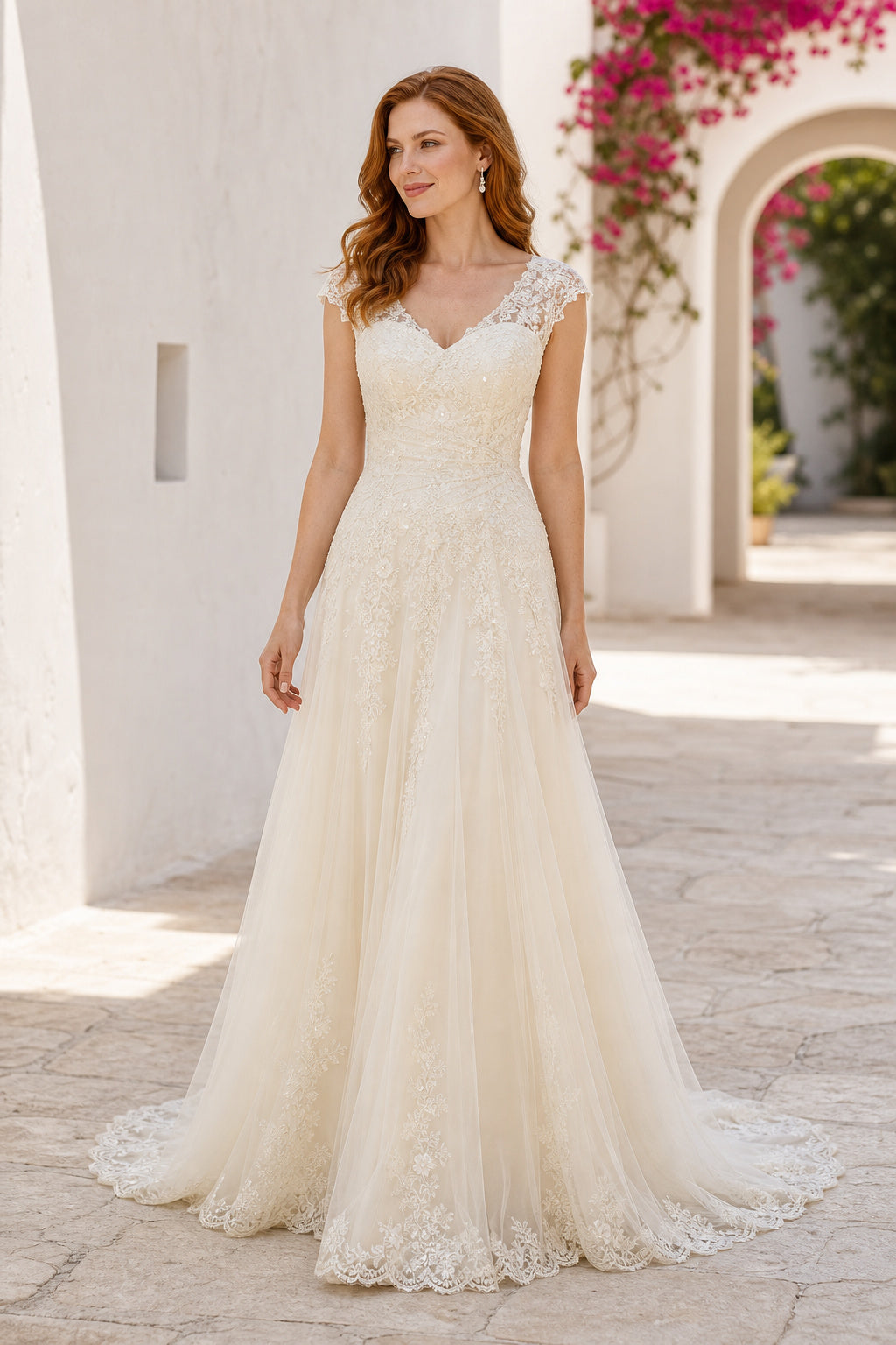 Ivory Sweetheart A-Line Satin Floor-length Wedding Dress With Floral Appliques and Front Slit and Open Back Lace Hem Detail