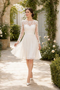 Cap Sleeve Lace Tea-Length Wedding Dress with Illusion Back front view