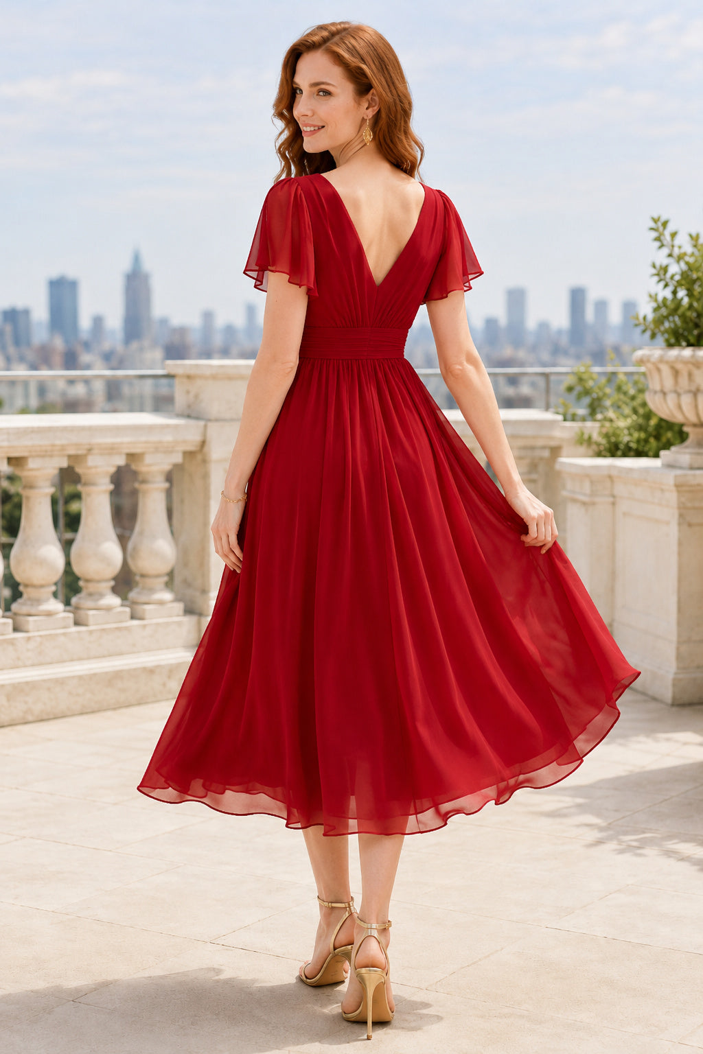 Red Cocktail Sheath Dress Style MG_301321 back view