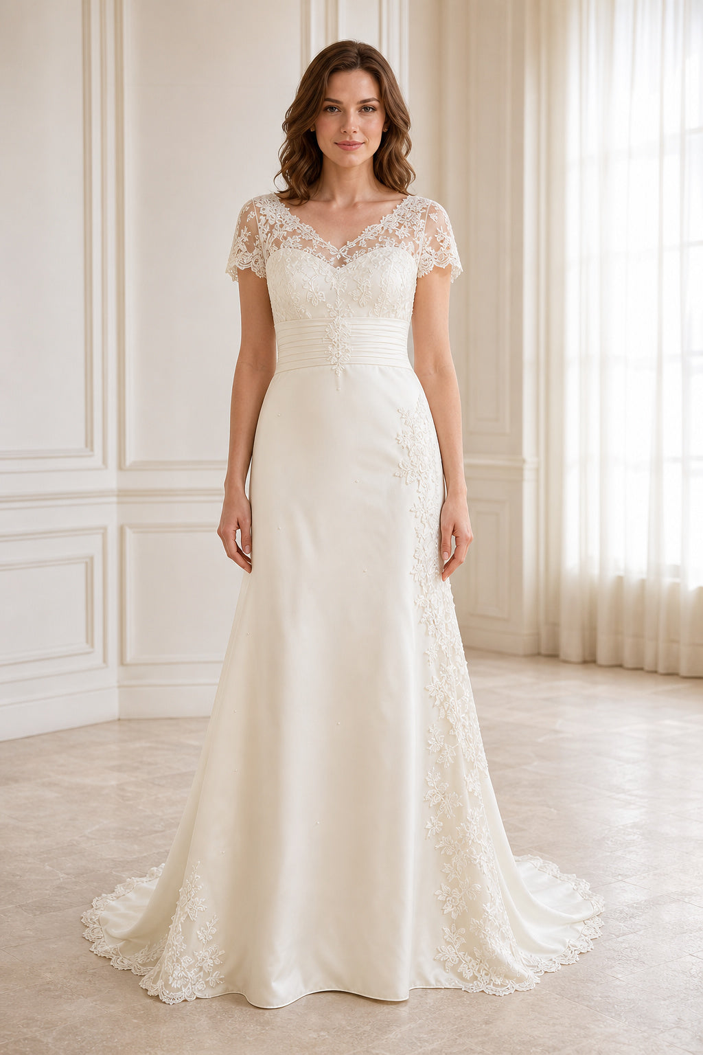 White Halter A-Line Lace Floor-length Wedding Dress With Lace and Floral Appliques and Open Back