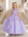 Flower Girl Dress A-Line Lavender Organza Petal Tulle Sleeveless Party front view