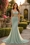 Mint Spaghetti Strap Floor-Length Mermaid Dress