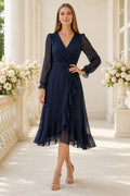 Lavender Ruffle Wedding Guest Sheath Dress front view