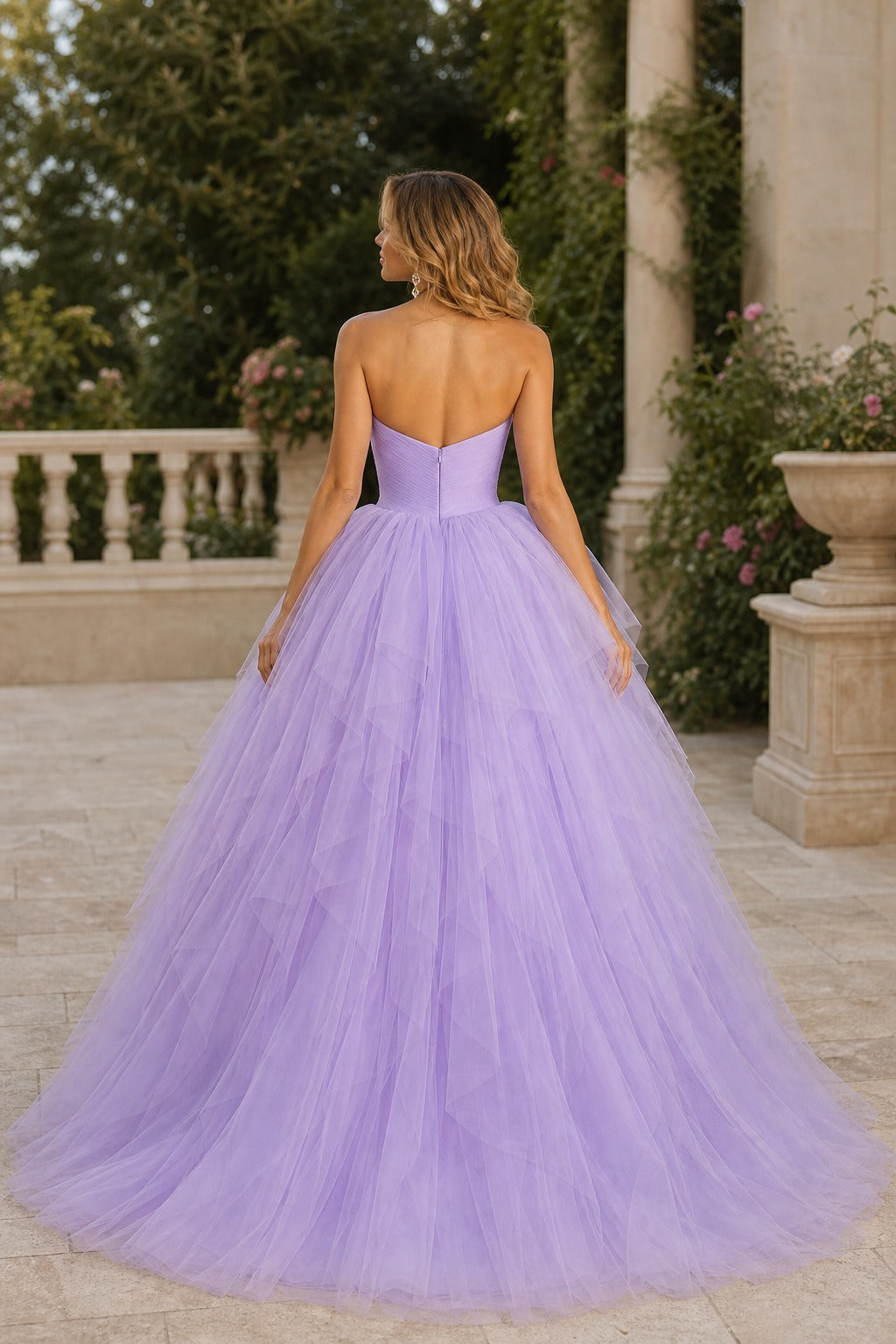 Lavender Strapless Tulle Ball Gown