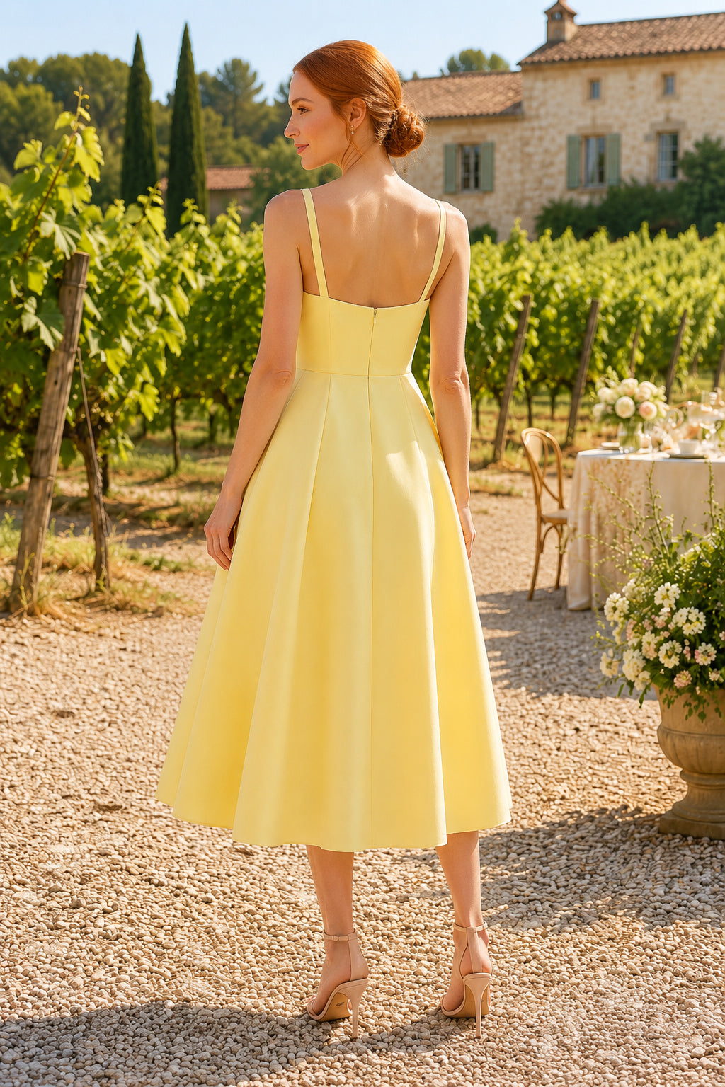 Daffodil Summer Wedding Guest Sheath Dress back view
