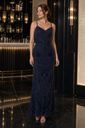 Spaghetti Strap Sheath Sequin Floor-Length Dress With Criss-Cross Back