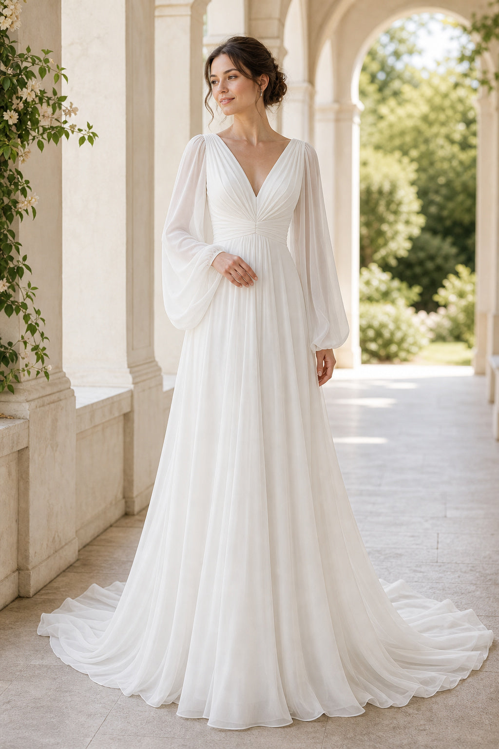 White Sweetheart A-Line Crepe Floor-length Wedding Dress With Lace Bodice and Sweep Train and Open Back