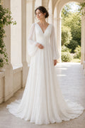 White Sweetheart A-Line Crepe Floor-length Wedding Dress With Lace Bodice and Sweep Train and Open Back