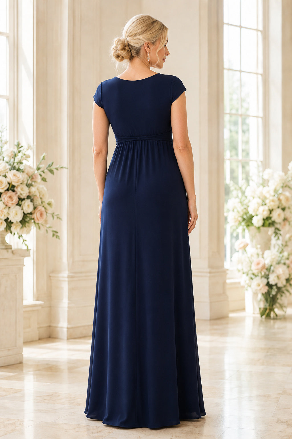 Dark Navy Maternity Wedding Guest Empire Dress back view