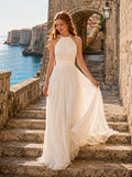 Boho Halter Chiffon A-Line Open Back Destination Summer Wedding Gown front view