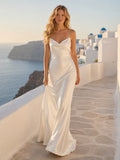 Low Back Sweetheart Satin Mediterranean Cliffside Elopement Gown front view