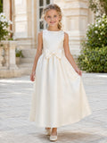 Satin Tulle with Bow Back Flower Girl Dress front view