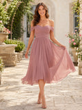 Dusty Rose Off-the-shoulder Tulle Tea Cocktail Dress front view