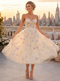 Champagne Butterfly Print Tulle Rooftop Cocktail Midi Dress front view