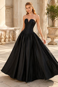 Prom Dress Black Satin Ball Gown Strapless Sweetheart Floor Length front view