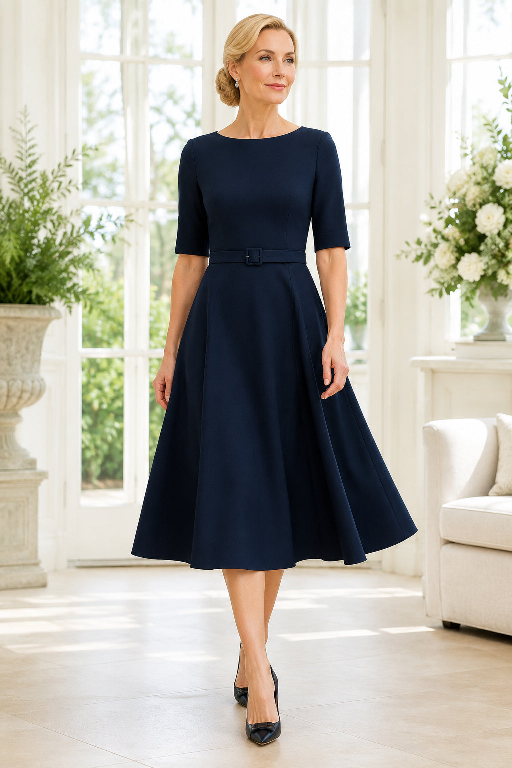 Dark Green Modest Cocktail Sheath Dress front view