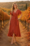 Burgundy Fall Wedding Guest Sheath Dress Style MG_301524 front view