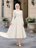 Modest Muslim Button Front Tea Length Court Wedding Dress front view