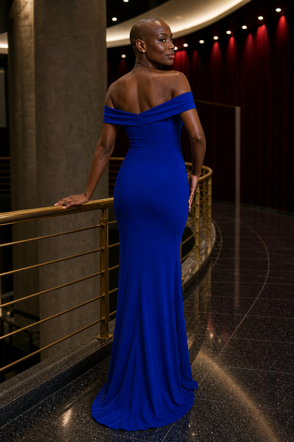 Royal Blue Off-the-Shoulder Mermaid Floor-Length Dress With Draped Bodice