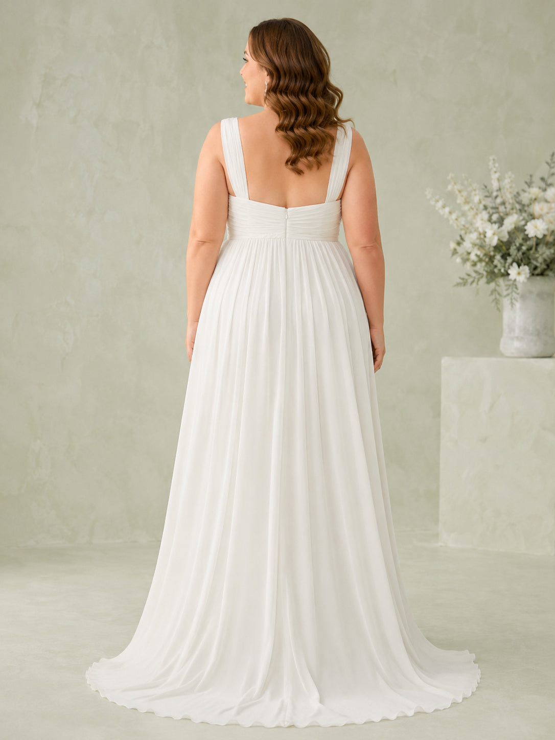 Plus Size Sweetheart Strap Empire Waist Chiffon Bridal Gown back view