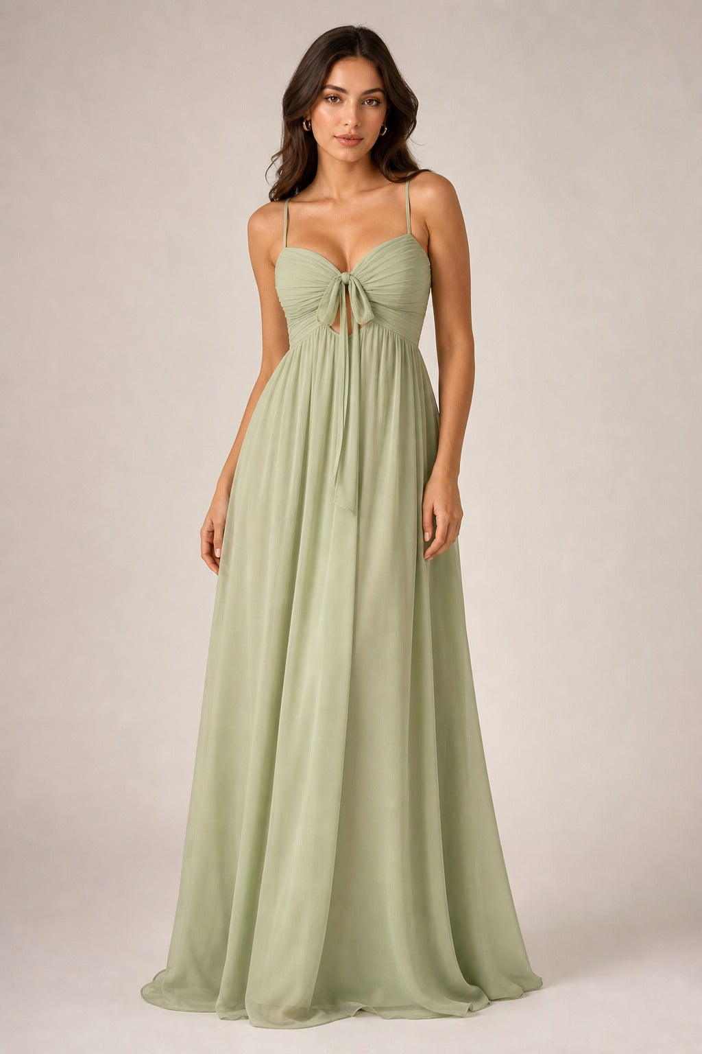 Sage Halter Floor-Length Chiffon A-Line Dress