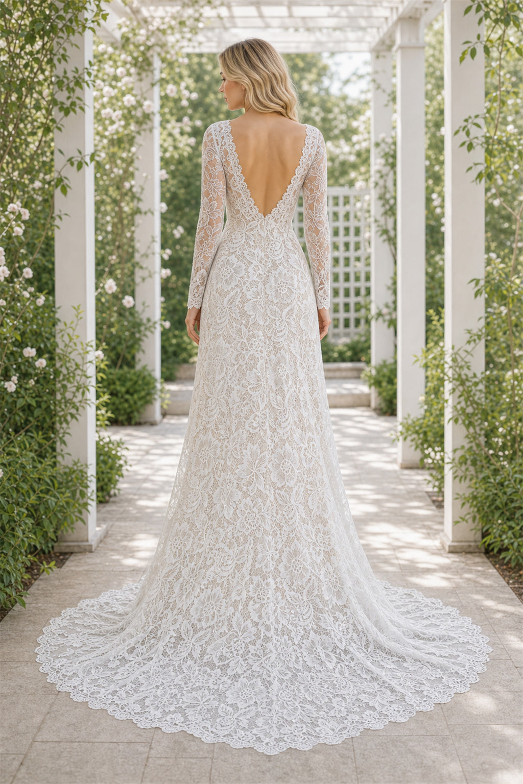 White V-neck Flutter Sleeves A-Line Satin Floor-length Wedding Dress With Pleated Skirt and Layered Skirt and Open Back
