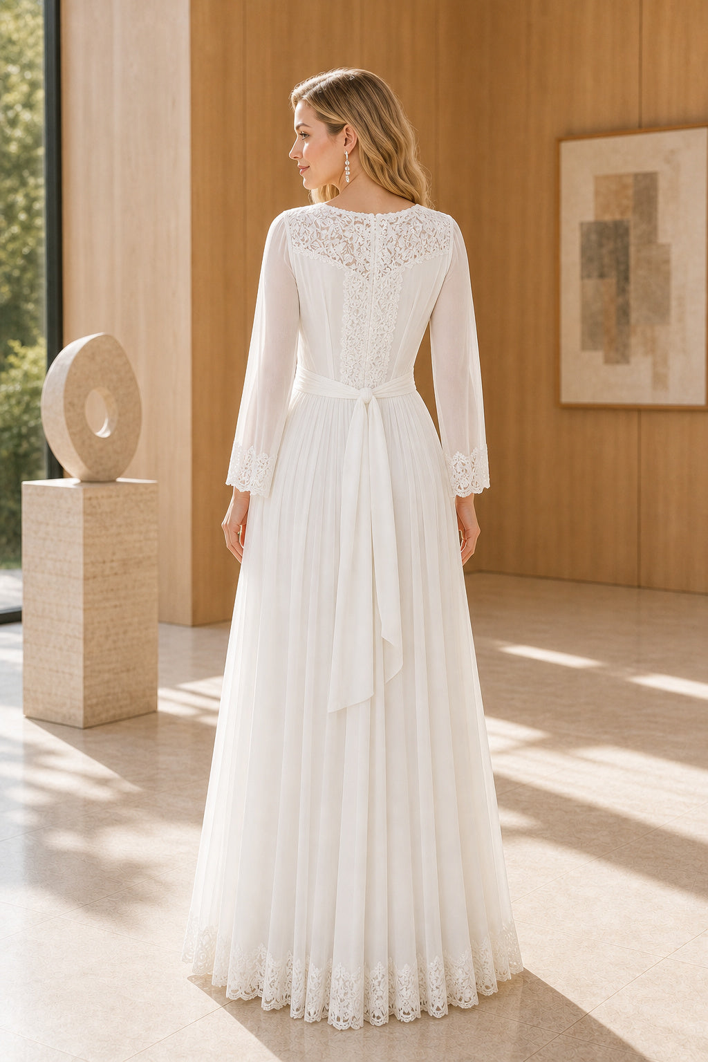 White Off-the-shoulder Long Sleeves Mermaid Lace Floor-length Wedding Dress With Lace and Lace Bodice