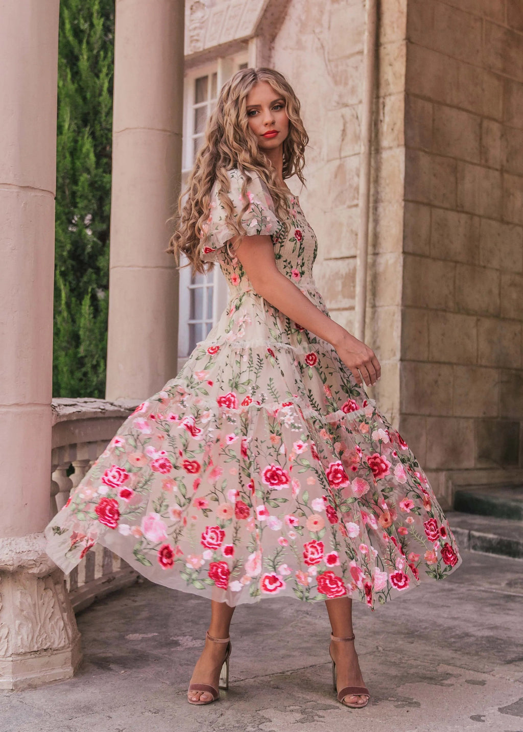 Rose Dress Midi - Cream