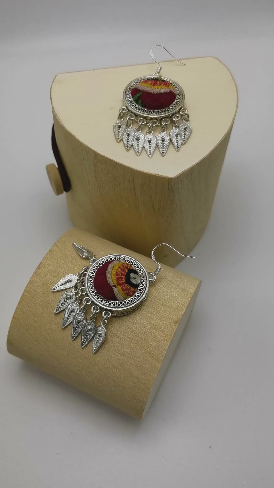 One And Only Embroidery Drop Earrings with Miao Silver Tassel