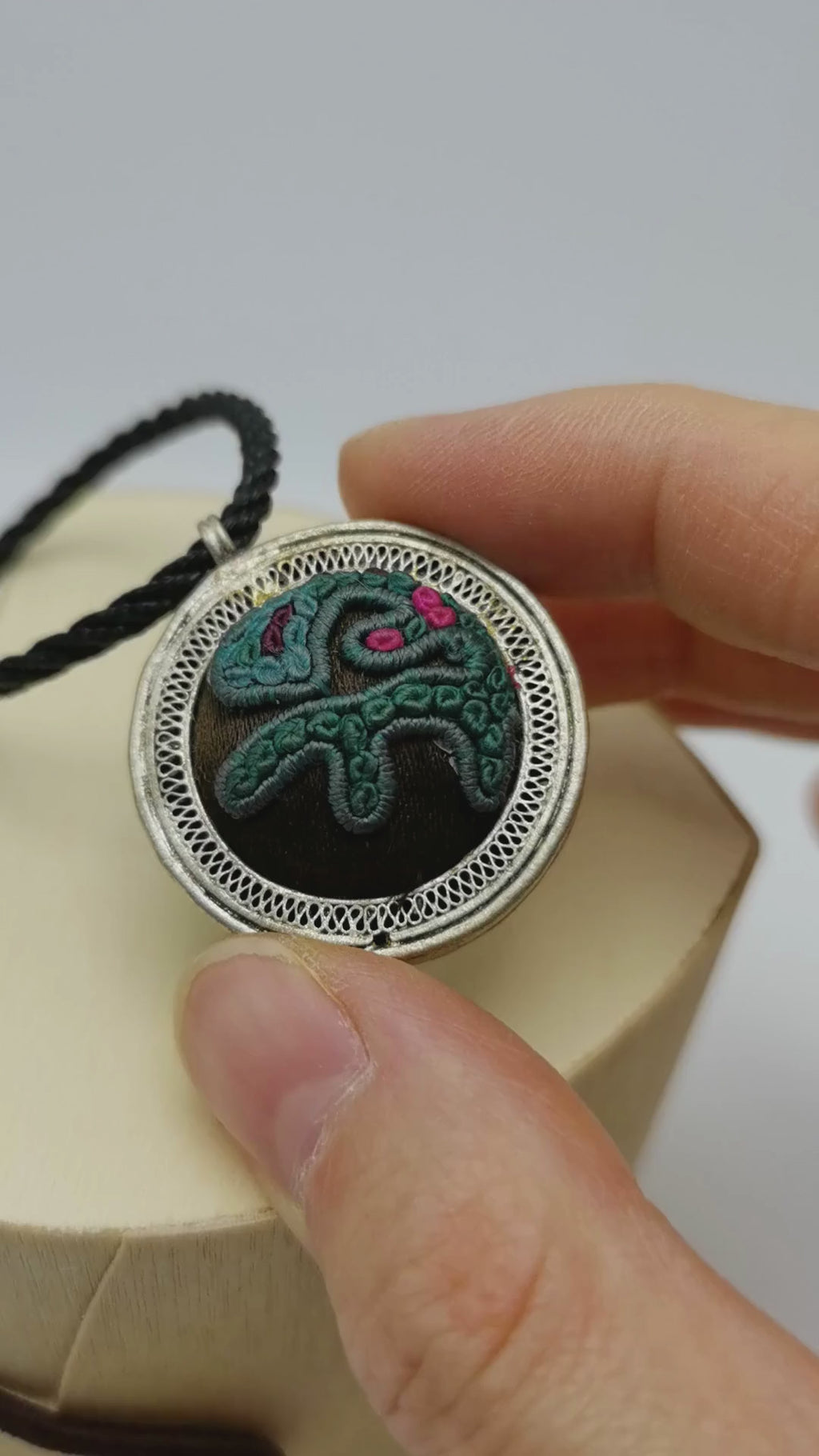 Singular Hand-Embroidered Pendant Necklace