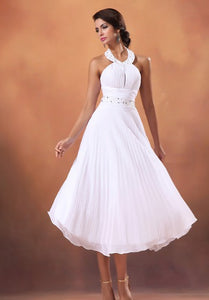 Chiffon Tea-Length A-Line Dress With Beading and Pleating