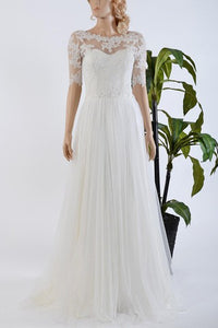 Tulle Satin Bowed Lace Bolero Wedding Dress