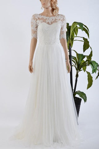 Tulle Satin Bowed Lace Bolero Wedding Dress